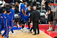 Josh Hart ejected from Knicks' preseason game after slipping to court and throwing ball