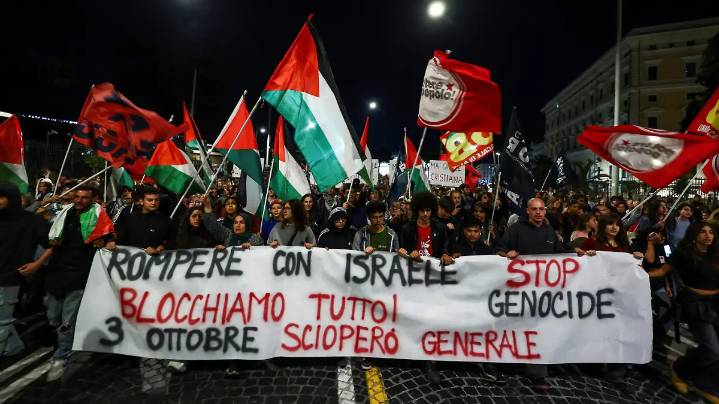Italia se paraliza por huelga nacional en apoyo a Gaza y la Flotilla Global Sumud