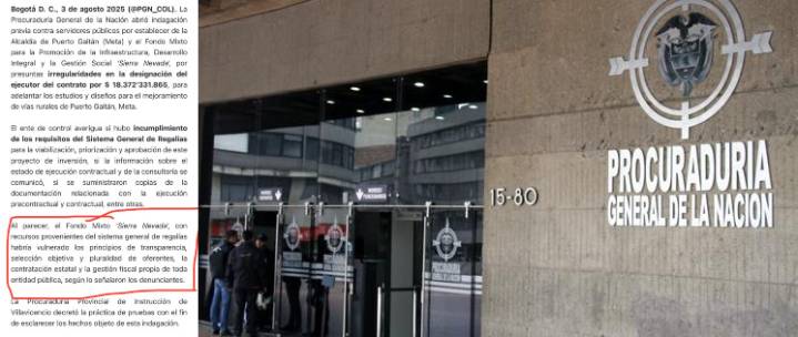 Contraloría y Procuraduría ponen la lupa al Fondo Mixto «Sierra Nevada» por riesgo en contratos con inversión de regalías
