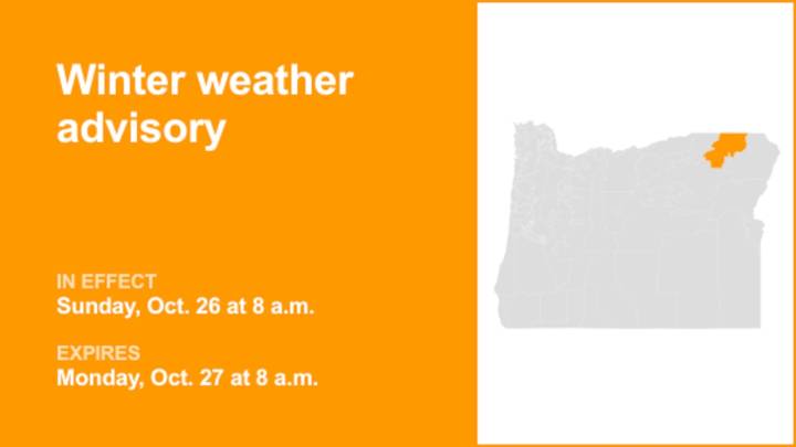 Winter weather advisory for Northern Blue Mountains of Oregon for Sunday and Monday