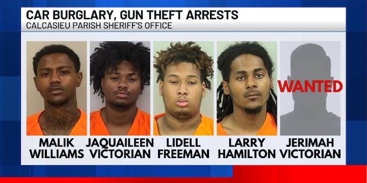 4 arrested, 1 sought in gun thefts from cars at Lake Charles bar