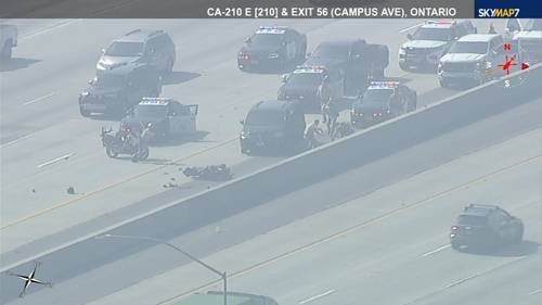 Ontario, California Motorcycle chase today: High-speed police chase ends in violent crash on 210 Freeway