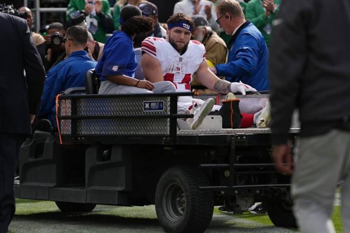 New York Giants' Cam Skattebo carted off field with right ankle injury