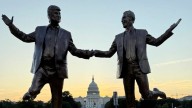 Trump, Epstein holding hands statue fixed, back in DC after shutdown