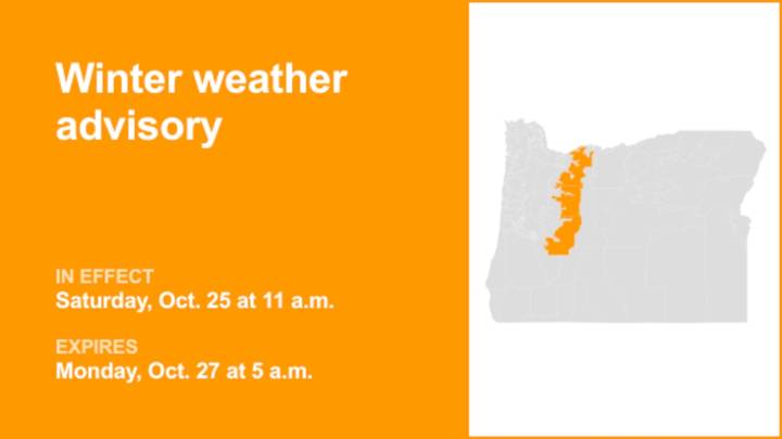 Winter weather advisory affecting Cascades from Saturday to Monday