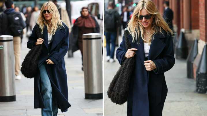 Sienna Miller Just Wore This Navy Wrap Coat, And It's Still In Stock