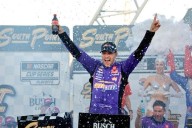 Tears of triumph: Denny Hamlin wins emotional race in Las Vegas, secures championship spot