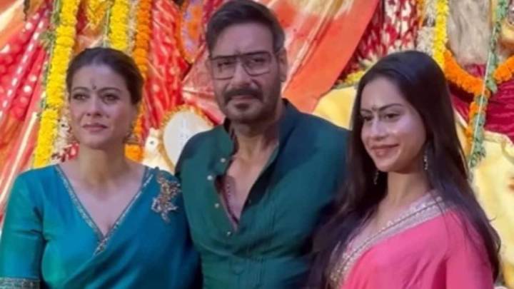 Ajay Devgn Joins Kajol, Daughter Nysa At Durga Puja Pandal; Video Goes Viral
