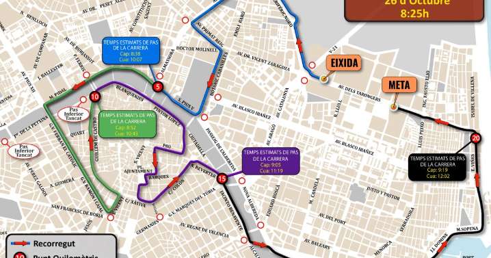 Calles cortadas al tráfico en Valencia por la media maratón del viernes 24 al domingo 26 de octubre