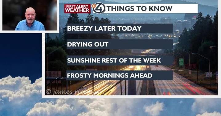 Cool today and drier, breezy afternoon with clearing and cold tonight