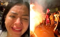 Esposa del ‘Ruso’ Flores rompe en llanto en plena marcha tras ataque policial a su equipo: “Están que disparan”