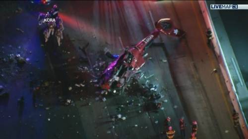 Medical helicopter crashes onto Sacramento highway, crew members in critical condition