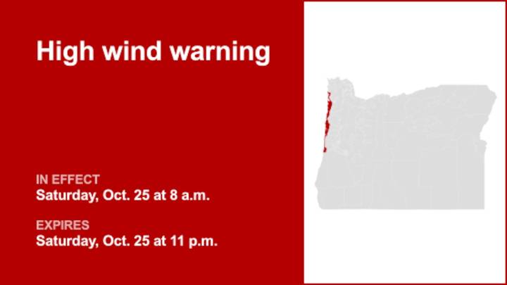 High wind warning issued for Tillamook County Coast and Central Coast of Oregon for Saturday
