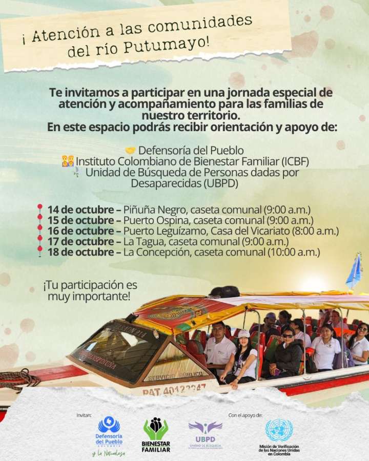 Regresa la ruta fluvial al Putumayo: instituciones llegarán con atención integral a las orillas del río