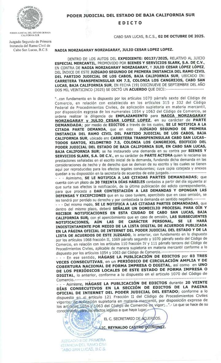 Edicto 00137/2025 NADIA NORZAGARAY