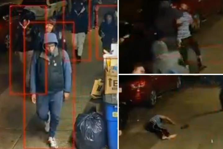 Unruly mob laughs as punk sucker-punches NYC bodega worker trying to keep them out of store: video