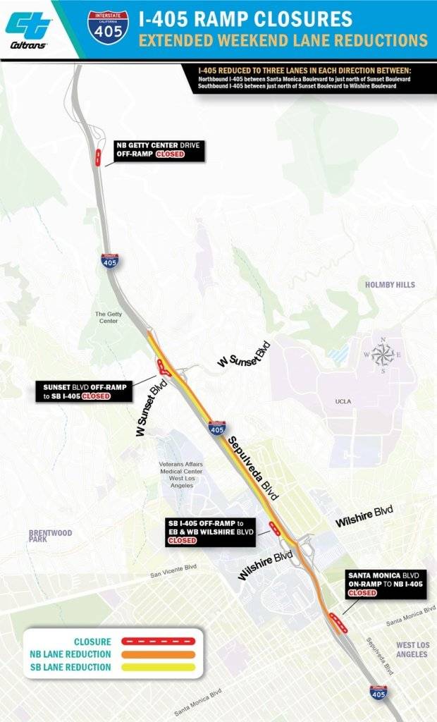Weekend Lane Reductions on I-405 Through Sepulveda Pass to Cause Major Delays