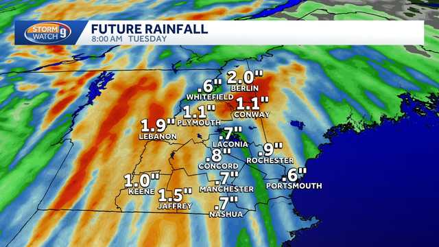 Strong winds, downpours possible across New Hampshire Monday