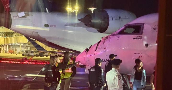 2 regional Delta jets collide at LaGuardia airport with a wing slamming into a cockpit window