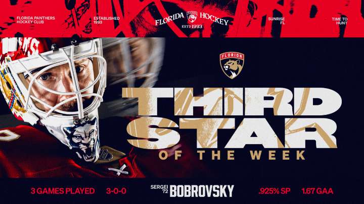 Sergei Bobrovsky named NHL’s 3rd Star of the Week