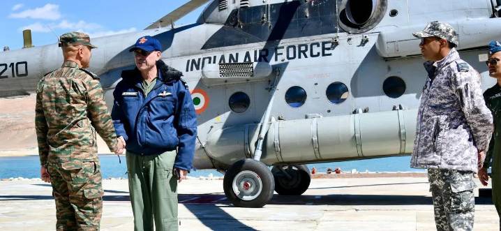 Air Marshal Narmdeshwar Tiwari Visits Ladakh Sector, Interacts with Personnel at Forward Base