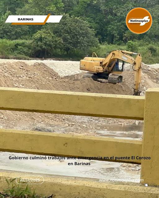 Gobierno culminó trabajos ante emergencia en el puente El Corozo en Barinas