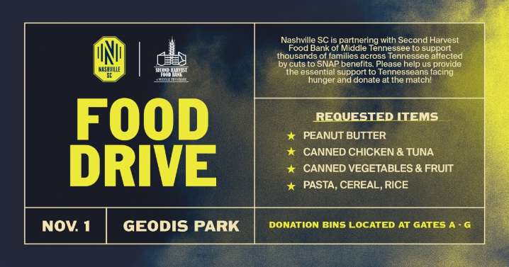Nashville SC partners with Second Harvest Food Bank for food drive on Saturday
