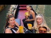 Family Snaps Sunday Mug Shot on Canal Cruise in Venice, Italy