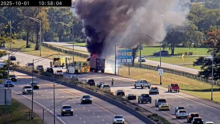 All lanes blocked on I-64 east near Hurstbourne Parkway due to semi fire