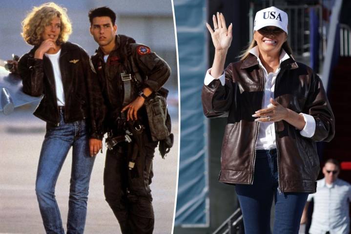 Melania Trump channels 'Top Gun' in leather bomber for naval station visit