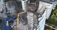 Drone pictures show dramatic collapse of part of city centre building
