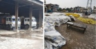 Ludhiana grain market shed occupied by cement-laden trucks while farmers struggle to protect paddy from rain