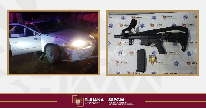 Aseguran arma de fuego de grueso calibre y vehículo abandonados en la colonia Rancho Las Flores