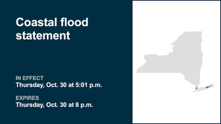 NY weather: Coastal flood statement active for the Bronx and Suffolk County Thursday evening