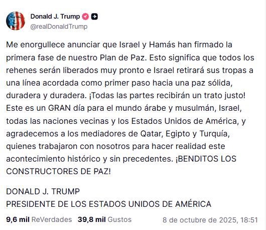 “¡Paz en Gaza YA!”: Trump logra acuerdo histórico entre Israel y Hamás que conmueve al mundo árabe