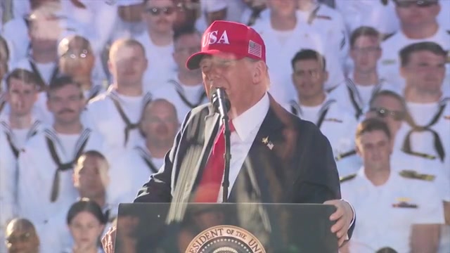 Trump doesn’t let shutdown interfere with celebrating Navy’s 250th anniversary at rally-like event 