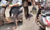 Kadaba: Scooter rider angry after mud splashes, KSRTC staff fetch stream water to clean vehicle