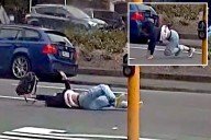 Massive winds blow pedestrian into oncoming traffic in terrifying scene