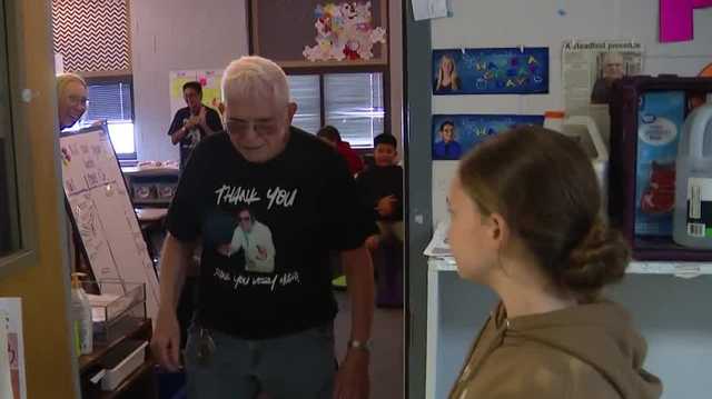 Iowa school custodian surprised by students on 86th birthday
