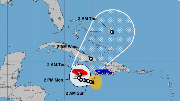 NHC NOAA Melissa tracker, path, location on way to Jamaica. FL impact?