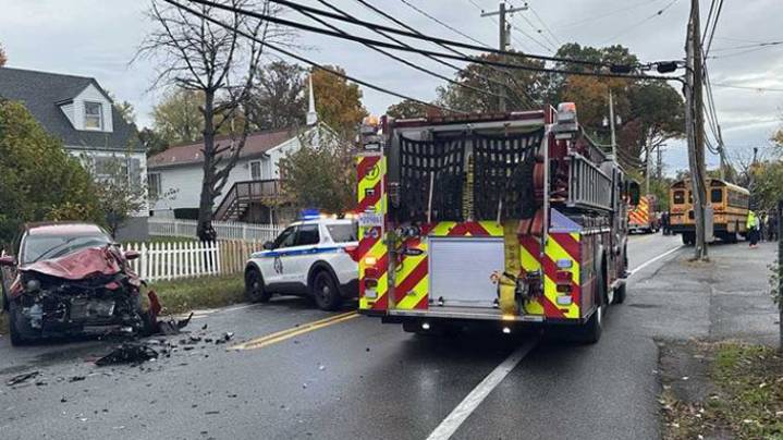 Car’s driver taken to hospital after crash involving school bus in Woodlawn