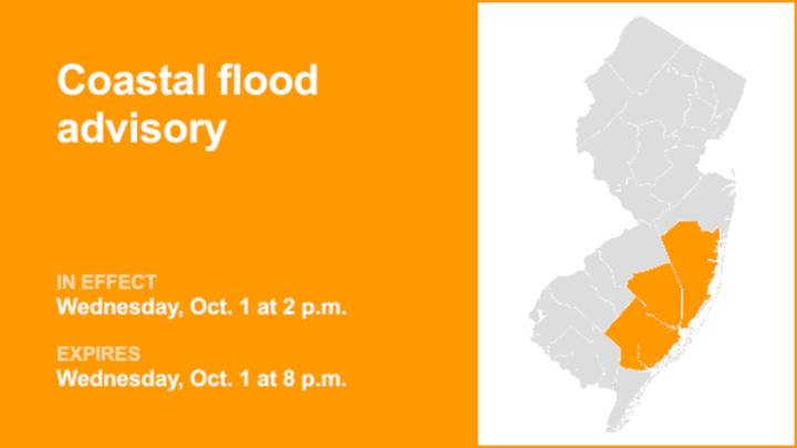 Update: 3 N.J. counties under a coastal flood advisory Wednesday