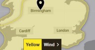 Storm Amy striking Birmingham as Met Office issues yellow weather warning over 55mph winds