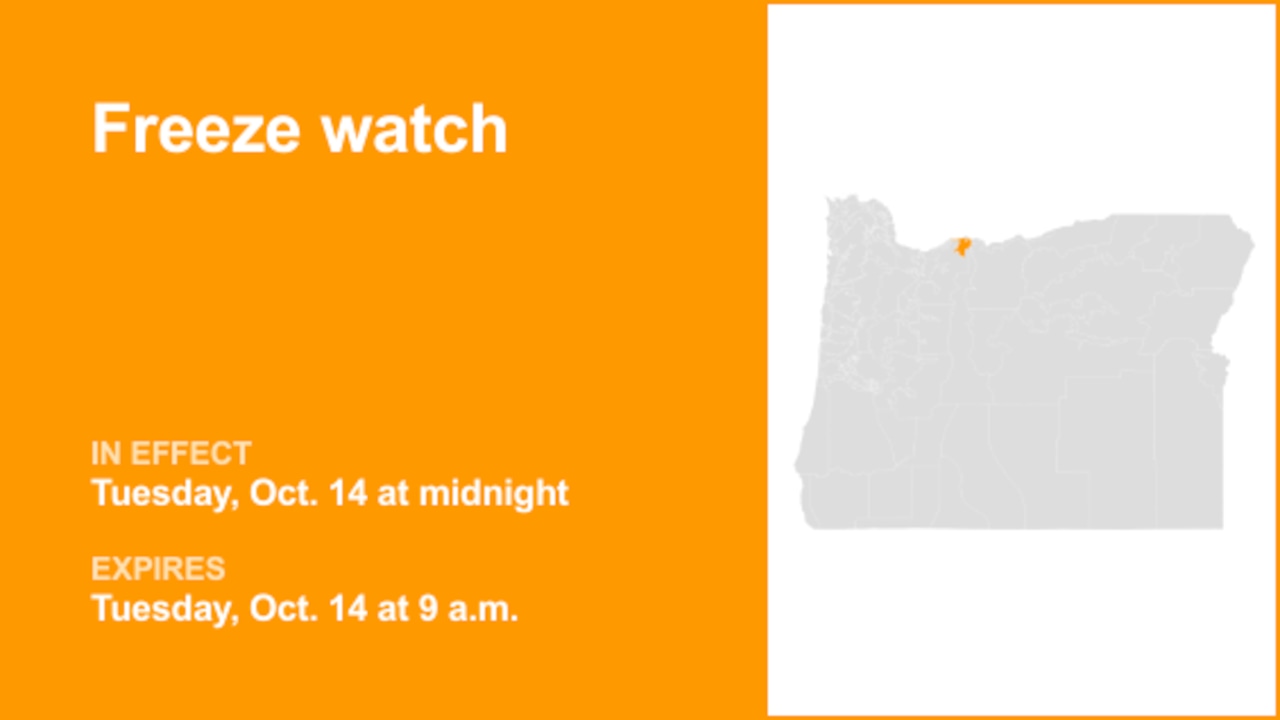 Freeze watch in place for Upper Hood River Valley for Tuesday