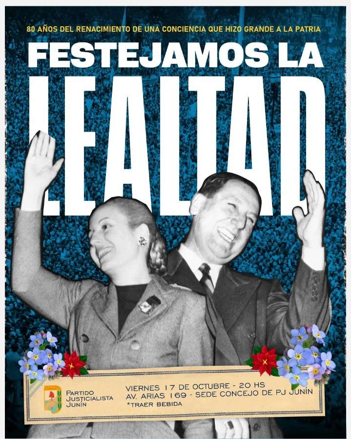 El Consejo del Partido Justicialista de Junín celebrará el Día de la Lealtad