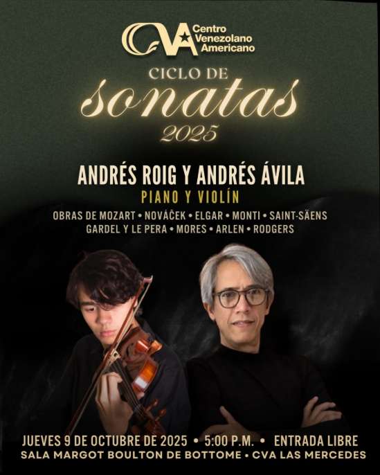 Andrés Ávila y Andrés Roig ofrecen recital de violín y piano en el CVA Las Mercedes