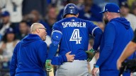Blue Jays' George Springer leaves Game 3 of World Series after injuring himself on a swing