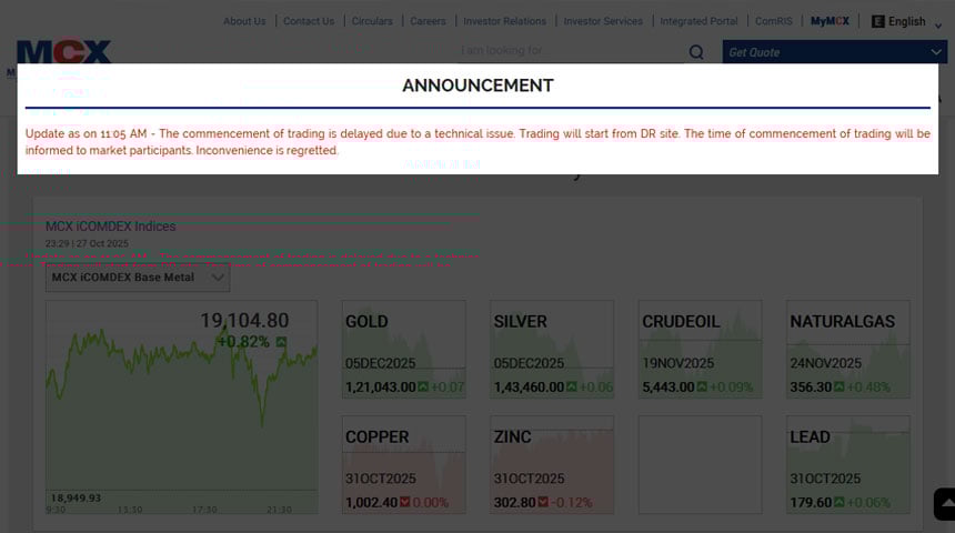 MCX Resumes Trading at 1.25pm After Major Technical Snag; Begins Probe
