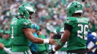 Saquon Barkley breaks out with 150 yards before hurting groin as Eagles pound Giants 38