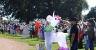 Colorful, flag-waving No Kings protestors show up by the thousands in Merced, Modesto
